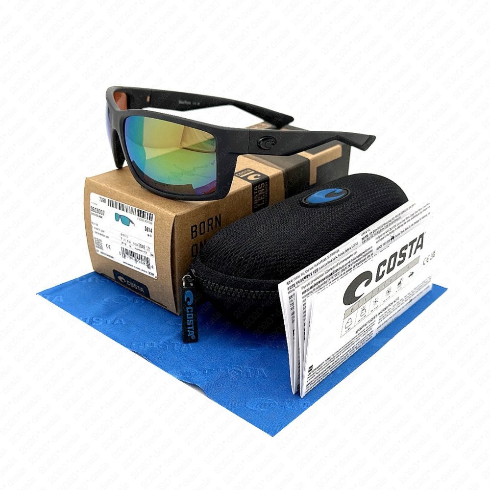 Costa Men’s Matte Gray Frame Sunglasses with Green-Blue Mirrored Lenses